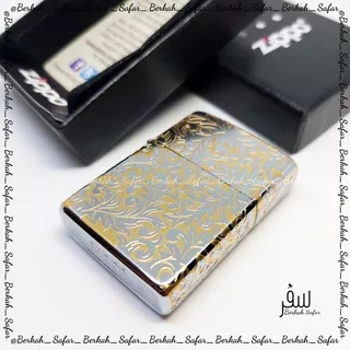Korek Zippo Silver Gold Batik Grafir Full Case Limited High Premium Quality Made In Usa  - Free Box
