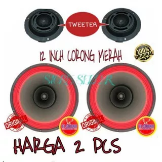 Promo 2 PCS Speaker Full Range Elsound 12 Inch Corong Merah + 2 tweeter