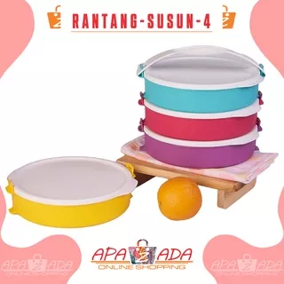 Apazada - Tempat Penyimpanan Rantang Susun 4 Bulat Higenis / Kotak Penyimpanan Makanan / Toples Plastik / Food Container / Food Storage / Wadah Set Lengkap Murah Berkualitas Bisa Cod