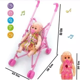 Mainan Anak Perempuan Boneka + Dorongan Bayi Stroller Boneka Dapat Menangis/Mainan Edukasi/Mainan Anak Cewek Murah