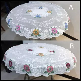 Taplak Meja Bulat Bundar Kain Renda Vintage diameter 110 cm