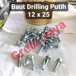 12x25 10bj- Baut Drilling Putih 12 x 25 Self Drill Driling Galvalum Baja Ringan Roofing Spandek Dril