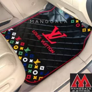 Karpet Mobil LV Hitam Logo Pelangi Merah