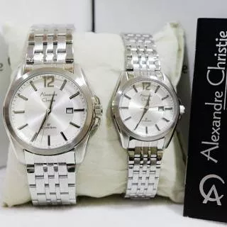 Jam Couple AC Alexandre Christie 8325 Silver Stainless Original.