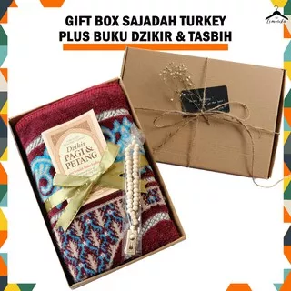 Special Gift Box Sajadah  Turkey Gokkusagi Besar + Tasbih + Buku Dzikir Pagi Petang