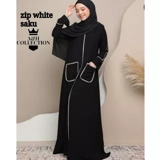 Abaya ziper gamis ziper white saku list busui Dubai Saudi busana muslim Maxi dress turkey