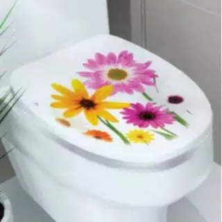 Stiker Toilet Tutup Closet WC Motif Bunga Krisan Tahan Air Tempelan Dinding Kaca Kamar Mandi