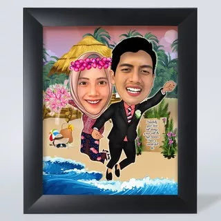 KARIKATUR BINGKAI 25x30CM(2 ORANG)- Kado hadiah anniversary ultah wisuda graduation wedding farewell