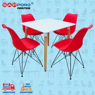 Dining Set / Meja Makan Set SAPPORO RITA - White & Red