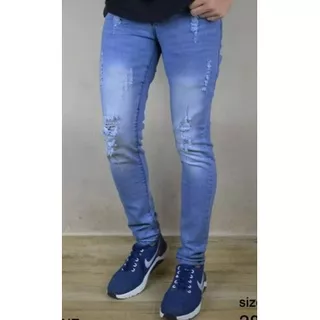 Celana Jeans Pria sobek lutut robek ripper premium bioblitz LIGHT BLUE-DARK BLUE size 27-32 slimfit levis pria