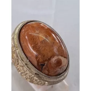 Cincin Batu Akik Pancawarna Klawing Lumut Merah