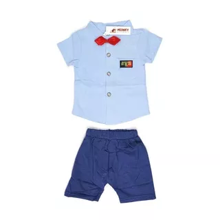 Meonky Official Shop Setelan Pendek Anak 0 - 1 Tahun / Baju anak Laki Laki / Satu Setelan Kemeja + Celana anak Pendek Import 100% Bahan Katun Kualitas Premium ( B - 4 )