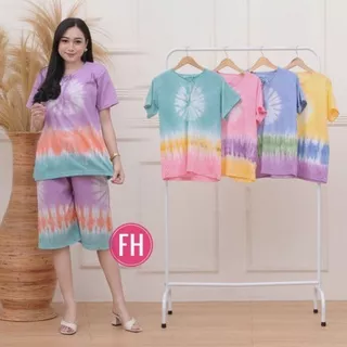 set kulot kaos batik/babydoll panjang pelangi set top bali tiedye