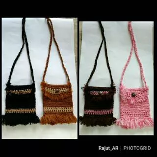 Tas Rajut Handmade tas selempang hp tas unik tas lucu murah limited bulu tas bohemian