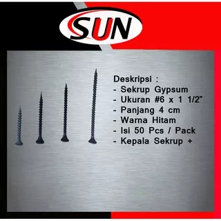 Sekrup Gypsum 6 x 1 1/2 ( 4 cm ) Isi 50 Pcs | Drywall 6 x 1 1/2