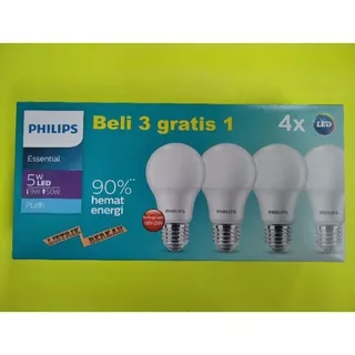 Paket hemat lampu philips LED 5 watt 5watt putih Essential Philip bulb 5 w 5w CDL beli 3 gratis 1