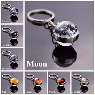 Glass Ball Keychain Double Side Solar System Planet Keyring Space Moon Earth Sun Mars Picture