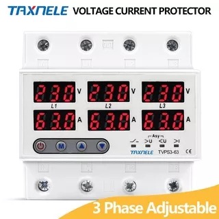 3 three phase Voltage Current Relay Protector 63A 60A 220V 3P+N Over Under Voltage Relay Current limiter adjustable  protect