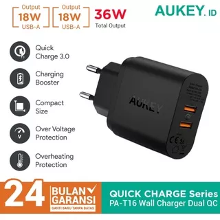 Aukey PA-T16 36w Charger Rumah Fast Charging Qualcomm QC 3.0 (belum powerdelivery) 2 output Garansi Resmi Aukey Indonesia