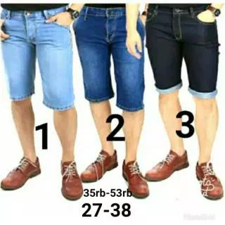 Celana jeans pendek pria casual slimfit skinny berbagai warna hitam navy biru cerah remaja dewasa