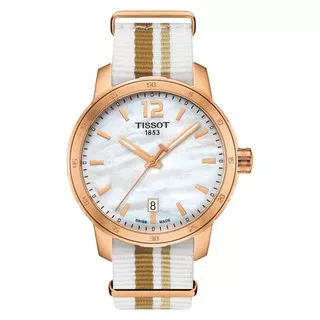 Jam Tangan Tissot T095.410.37.117.00 Quickster Nato Mother Of Pearl Dial Fabric Strap