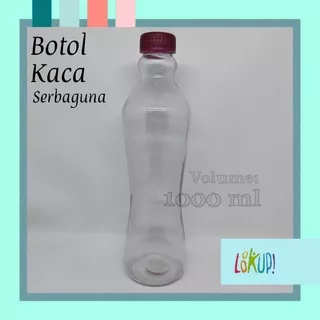 Botol Kaca 1 liter tutup plastik / Minuman Botol kaca 1000ml - botol juice kopi sirup Serbaguna