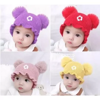 TOPI RAJUT BAYI PEREMPUAN RENDA BUNGA - KUPLUK BAYI RENDA BUNGA