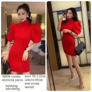 MDLV ~ Cosmo Bodycon Dress Women Puff Dress Premium Dress Import Scuba Dress Korea Dress Bodycon Best Seller Fashion Import