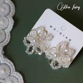 S925 Silver Needle Hand Woven Crystal Beaded Flower Earrings French Aesthetic Retro Pearl Earring D049