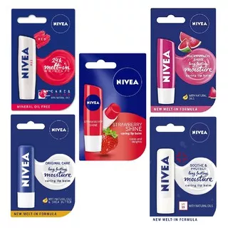 NIVEA Lip Balm Caring Lip Strawberry RED Watermelon Soothe Protect Original Care BPOM 4.8gr