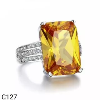 Cincin Perak Silver 925 Lapis Emas Putih Batu Yellow Garnet C127