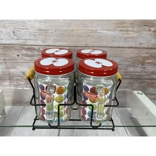 Toples Kue Set 4 Pcs 600 ml + Rak /Glass Canister Set NAKAMI