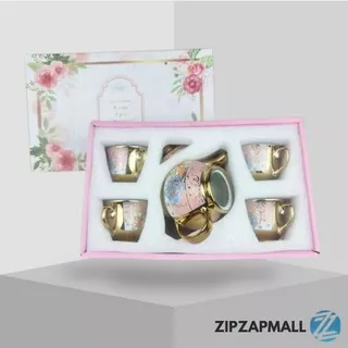 Cangkir Gelas Mug Tea Pot Teko Teh Kopi Keramik Unik Mewah Vicenza Antik Set 4 Cups 1 Pot European