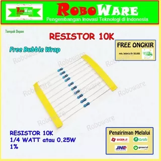 Resistor 10K Ohm 1/4 Watt R10K 0.25 Watt 1/4W 0.25W 1% Harga per 10pcs