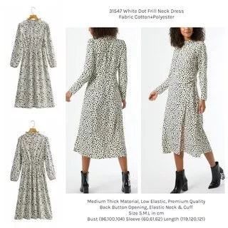 31547 White Dot Frill Neck Dress (size M, L)