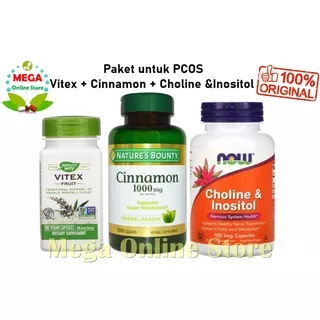 Paket PCOS Nature`s Way Vitex 100 Vcaps + Nature`s Bounty Cinnamon 100 Caps + Now Choline & Inositol 100 Vcaps