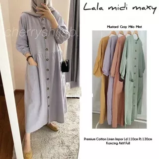 Lala Midi Maxy / Dress Wanita Terbaru 2021 / Kekinian / Fashion Muslim / Casual Dress Murah / Elly Fashion