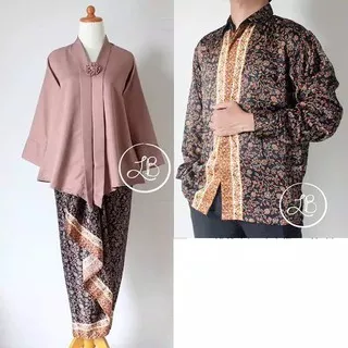 Set kebaya couple kutubaru floy polos & kemeja panjang real pict / maroon / navy / mocca / putih/abu