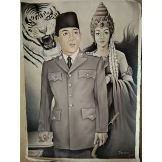 Lukisan Soekarno Sukarno dan Nyiroro kidul 140x100cm