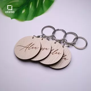 Custom Gantungan Kunci Nama Wooden Keychain Round Ganci Grafir Ukir Kayu Unik Keren Hadiah Souvenir