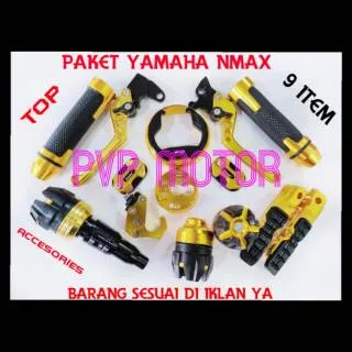 Paket yamaha nmax 9 item cover tangki bensin cnc,hanfat kitaco jalu cnc,handle cnc,jalu as depan dll