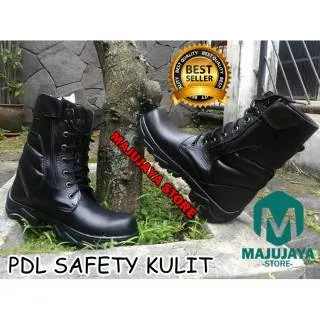 Sepatu PDL TNI POLRI SATPAM HANSIP Safety Ujung Besi Kickers Boots Kulit Sapi Asli Zipper Hitam Pria