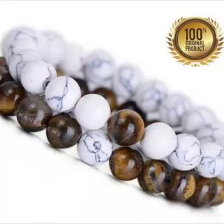 GELANG COUPLE TIGER EYE X PIRUS PUTIH DIM 8MM MODEL TALI ELASTIS AKSESORIES PERHIASAN GELANG COUPLE PASANGAN PERNIKAHAN BRACELET