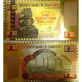 UANG GOLD FOIL SUPER LANGKA ZIMBABWE 1 CENTILLION DOLAR + SERTIFIKAT