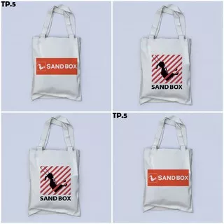 Tas Totebag SANDBOX Aksesoris Custom / Tas Cangklong Motif Korea / Tas Souvenir Unik