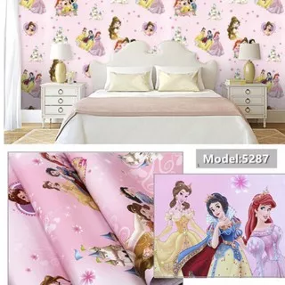 Wallpaper sticker dinding motif princess pink walpaper stiker karakter anak