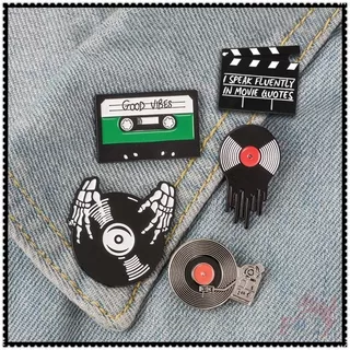 ? Retro Rock & Roll Series 02 - Vinyl Record / Recording Tape / Disk / Clapperboard Brooches ? 1Pc Punk Skull Fashion Doodle Enamel Pins Backpack Button Badge Brooch