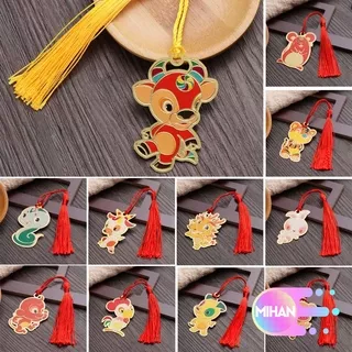 MIHAN Cartoon Metal Bookmark Chinese Style Book Clip Tassel Book Mark New Year Office School Supplies Ox Cattle Stationery Student Kids Gifts Zodiac Bookmarks