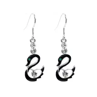 Glamorousky Black Swan Charm Earrings with Silver Austrian Element Crystals