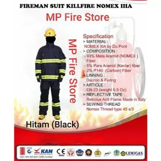 Baju Pemadam Kebakaran Damkar Fireman Suit Nomex IIIA Hitam Black Tahan Panas Tebal